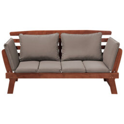 Beliani Garden Bench With Cushion Portici 210 Cm Eucalyptus Wood Dark Brown/ Taupe - thumbnail 1