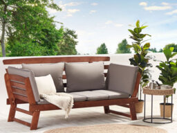 Beliani Garden Bench With Cushion Portici 210 Cm Eucalyptus Wood Dark Brown/ Taupe - thumbnail 2