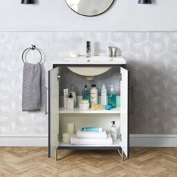Homestylestore Anthracite 610mm Bathroom Vanity Unit With Basin And Chrome T Bar Handle - thumbnail 2