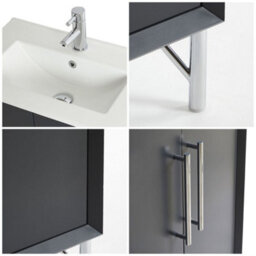 Homestylestore Anthracite 610mm Bathroom Vanity Unit With Basin And Chrome T Bar Handle - thumbnail 3