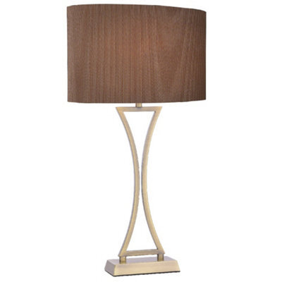 Britalia Bropo4175 Antique Brass Modern Concave Curved Table Lamp With Brown Oval Micro Pleat Shade 53Cm - image 1