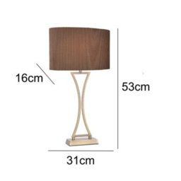 Britalia Bropo4175 Antique Brass Modern Concave Curved Table Lamp With Brown Oval Micro Pleat Shade 53Cm - thumbnail 5