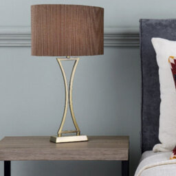 Britalia Bropo4175 Antique Brass Modern Concave Curved Table Lamp With Brown Oval Micro Pleat Shade 53Cm - thumbnail 4