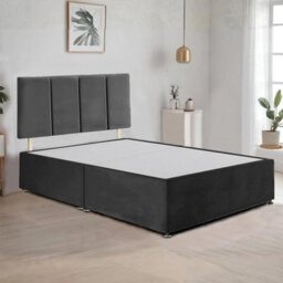 Black Plush Fabric 6Ft Super King Bed Frame With 20 Inch Vertical Line Headboard And 2 Drawers - thumbnail 2