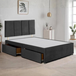 Black Plush Fabric 6Ft Super King Bed Frame With 20 Inch Vertical Line Headboard And 2 Drawers - thumbnail 1