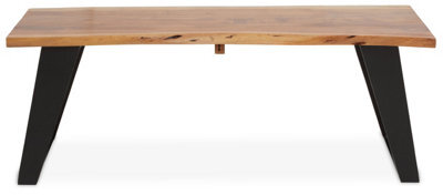 Orsina Acacia Wood And Looped Iron Base Coffee Table, Modern Scandinavian Coffee Table For Living Room, Wood Table - image 1