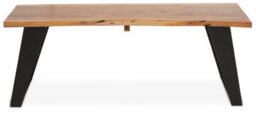 Orsina Acacia Wood And Looped Iron Base Coffee Table, Modern Scandinavian Coffee Table For Living Room, Wood Table - thumbnail 1