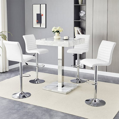 Furniture in Fashion Topaz Magnesia Effect High Gloss Bar Table 4 Ripple White Stools - image 1