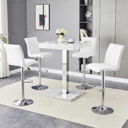 Furniture in Fashion Topaz Magnesia Effect High Gloss Bar Table 4 Ripple White Stools