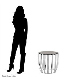 Orsina Luxurious Silver Finish Bedside Table, Distinctive Small Round Table With Black Glass Top, Modern Side Table - thumbnail 5