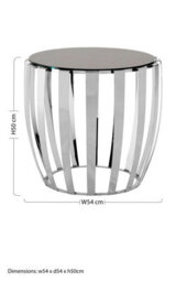 Orsina Luxurious Silver Finish Bedside Table, Distinctive Small Round Table With Black Glass Top, Modern Side Table - thumbnail 4