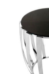 Orsina Luxurious Silver Finish Bedside Table, Distinctive Small Round Table With Black Glass Top, Modern Side Table - thumbnail 3
