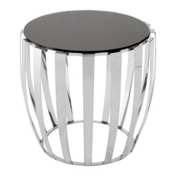 Orsina Luxurious Silver Finish Bedside Table, Distinctive Small Round Table With Black Glass Top, Modern Side Table - thumbnail 2