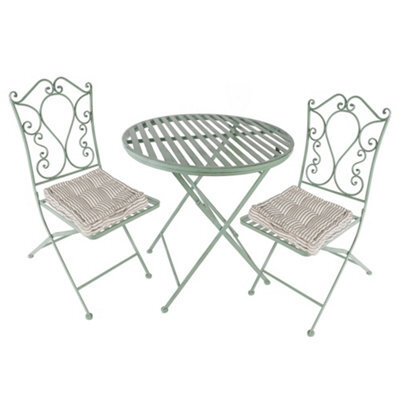 Dibor Vintage Green 3 Piece Outdoor Garden Furniture Dining Table And Chair Folding Bistro Set With Free Set Of 2 Grey Box Cushions - image 1