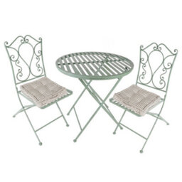 Dibor Vintage Green 3 Piece Outdoor Garden Furniture Dining Table And Chair Folding Bistro Set With Free Set Of 2 Grey Box Cushions