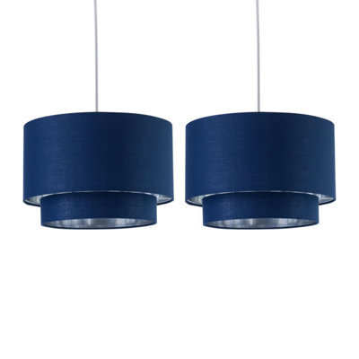 First Choice Lighting Set Of 2 Kozy - Navy Blue And Silver 30Cm Pendant Shades - image 1
