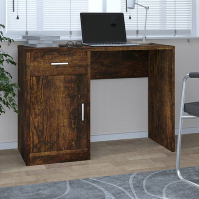 Berkfield Desk With Drawer&cabinet Smoked Oak 100X40X73 Cm Engineered Wood - image 1