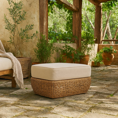 Wyld Haus Sardinia Natural Rattan Outdoor Footstool With Beige Cushion - image 1