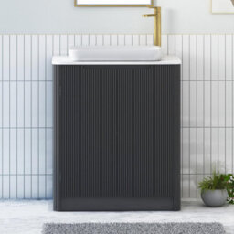 Royal Bathrooms Avenza 700mm Matt Obsidian Black Floor Standing Bathroom Vanity Unit 2 Door With Qubix Basin - thumbnail 1
