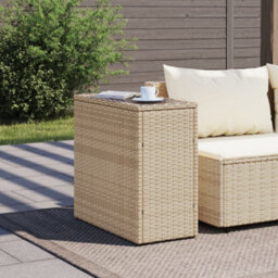 Berkfield Garden Side Table With Glass Top Beige 58X27.5X55 Cm Poly Rattan - thumbnail 3