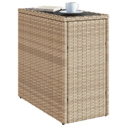 Berkfield Garden Side Table With Glass Top Beige 58X27.5X55 Cm Poly Rattan - thumbnail 4