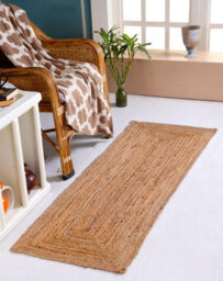 Second Nature Online Dhaka Rustic Area Rug Hand Woven Mat With Natural Fibre Indian Jute Flat Pile - Large Medium Small & Runner Neutral Floor Covering - thumbnail 3