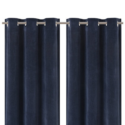 GoodHome Arntzen Navy Plain Woven Lined Eyelet Curtain (W)117Cm (L)137Cm, Pair - image 1