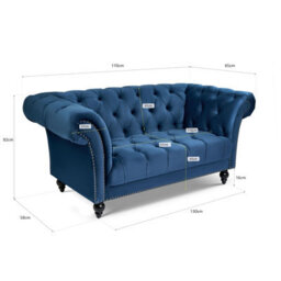 Bravich Cambridge Chesterfield 2 Seater Sofa - Velvet Blue - thumbnail 7