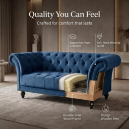 Bravich Cambridge Chesterfield 2 Seater Sofa - Velvet Blue - thumbnail 5