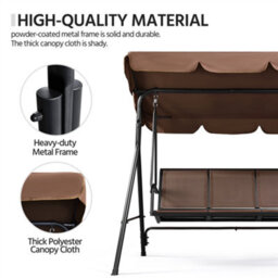 Yaheetech Dark Brown 3-Seat Outdoor Patio Swing Chair With Adjustable Canopy - thumbnail 8