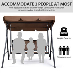 Yaheetech Dark Brown 3-Seat Outdoor Patio Swing Chair With Adjustable Canopy - thumbnail 9