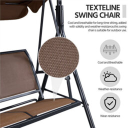 Yaheetech Dark Brown 3-Seat Outdoor Patio Swing Chair With Adjustable Canopy - thumbnail 4