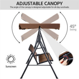 Yaheetech Dark Brown 3-Seat Outdoor Patio Swing Chair With Adjustable Canopy - thumbnail 5