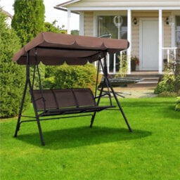 Yaheetech Dark Brown 3-Seat Outdoor Patio Swing Chair With Adjustable Canopy - thumbnail 1