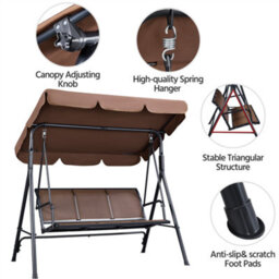Yaheetech Dark Brown 3-Seat Outdoor Patio Swing Chair With Adjustable Canopy - thumbnail 7