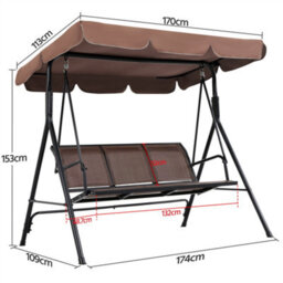 Yaheetech Dark Brown 3-Seat Outdoor Patio Swing Chair With Adjustable Canopy - thumbnail 3