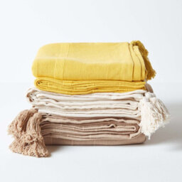 Homescapes Cotton Rajput Ribbed Yellow Throw, 150 X 200 Cm - thumbnail 7