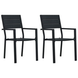 Berkfield Garden Chairs 2 Pcs Black Hdpe Wood Look - thumbnail 1