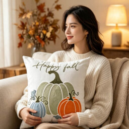 Amorly 45X45Cm Happy Fall Pumpkin Cushion Cover, Autumn Harvest Decorative Throw Pillow Case, Pumpkin Pillow Cover For Sofa Bedroom - thumbnail 4