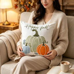 Amorly 45X45Cm Happy Fall Pumpkin Cushion Cover, Autumn Harvest Decorative Throw Pillow Case, Pumpkin Pillow Cover For Sofa Bedroom - thumbnail 3