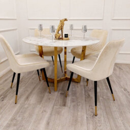 Stratus Interiors Lucien Gold 1.2 Round Dining Table With Sintered Stone Top - thumbnail 1