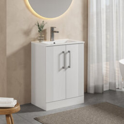 Balterley Belvide Partial Fluted 2 Door Floor Standing Vanity Unit With 1 Tap Hole Minimalist Basin - 600mm - Satin White - thumbnail 6