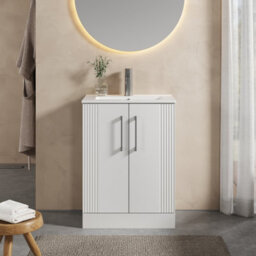 Balterley Belvide Partial Fluted 2 Door Floor Standing Vanity Unit With 1 Tap Hole Minimalist Basin - 600mm - Satin White - thumbnail 2