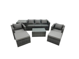 Fimous Rattan Garden Furniture Dining Set 7-Seater Patio Coffee Table Sofa Set With Side Table 2 Armchair 2 Big Footstools - thumbnail 2