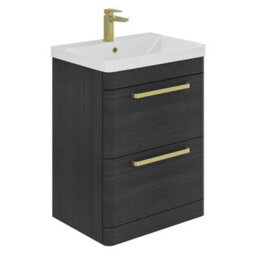 Plum&clay Emery Textured Black Floor Standing Bathroom Vanity Unit & Basin Set With Gold Handles (W)60Cm (H)86Cm