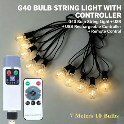 Amorly 23Ft Led Outdoor String Lights With Remote Control, 10 Hanging Bulbs, Waterproof Decorative Patio Lights For Balcony,bistro,gazebo - image 1