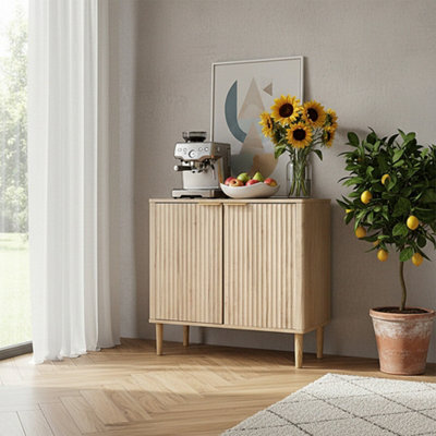 Living And Home Modern Natural Wood Sideboard With Double Doors And Adjustable Interior, 80Cm W X 38Cm D X 78.5Cm H - image 1