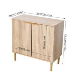 Living And Home Modern Natural Wood Sideboard With Double Doors And Adjustable Interior, 80Cm W X 38Cm D X 78.5Cm H - thumbnail 6