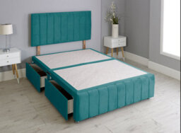 Comfy Deluxe 4Ft Small Double Panel Green Plush Divan Bed Set Headboard & Footboard 2 Drawers Right Side - thumbnail 2
