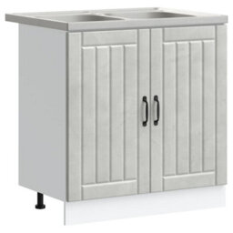 Berkfield Kitchen Cabinet 'lucca'with Double Sinks In Concrete Grey Made Of Engineered Wood - thumbnail 2
